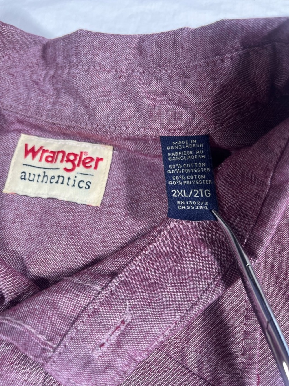 Wrangler Authentic Short Sleeve Button-Up Shirt Plum Men’s XXL - Picture 3 of 13